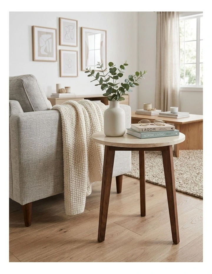 Nero Decorative Furniture Walnut Side Table Travertine 60x50x50cm image 4
