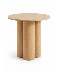 Elyn Round Pedestal Base Decorative Side Table Natural Oak 60x50x50cm