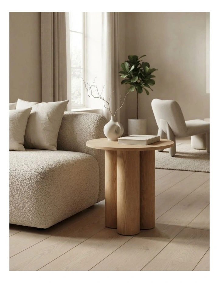 Elyn Round Pedestal Base Decorative Side Table Natural Oak 60x50x50cm image 2