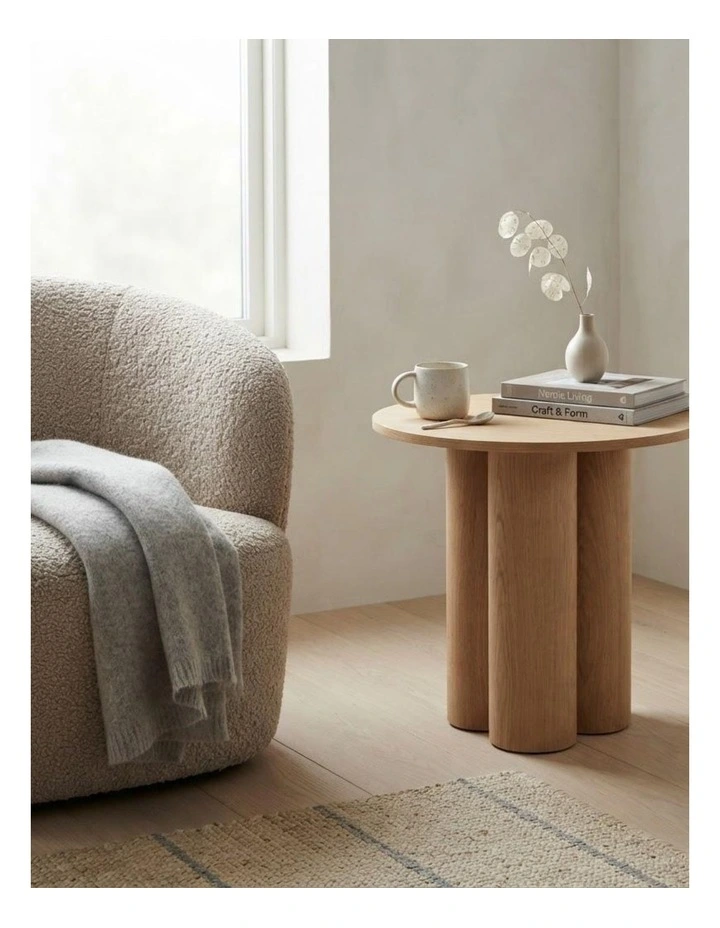 Elyn Round Pedestal Base Decorative Side Table Natural Oak 60x50x50cm image 7