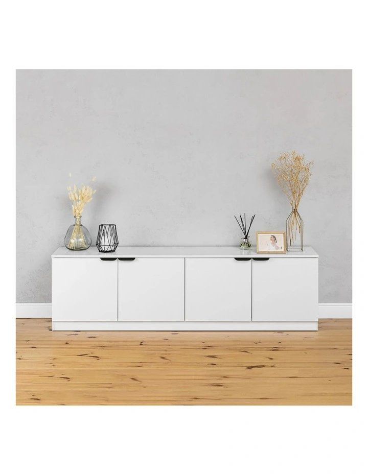 Bucharest White Slim Panel Tv Unit Black Pull Handle image 2