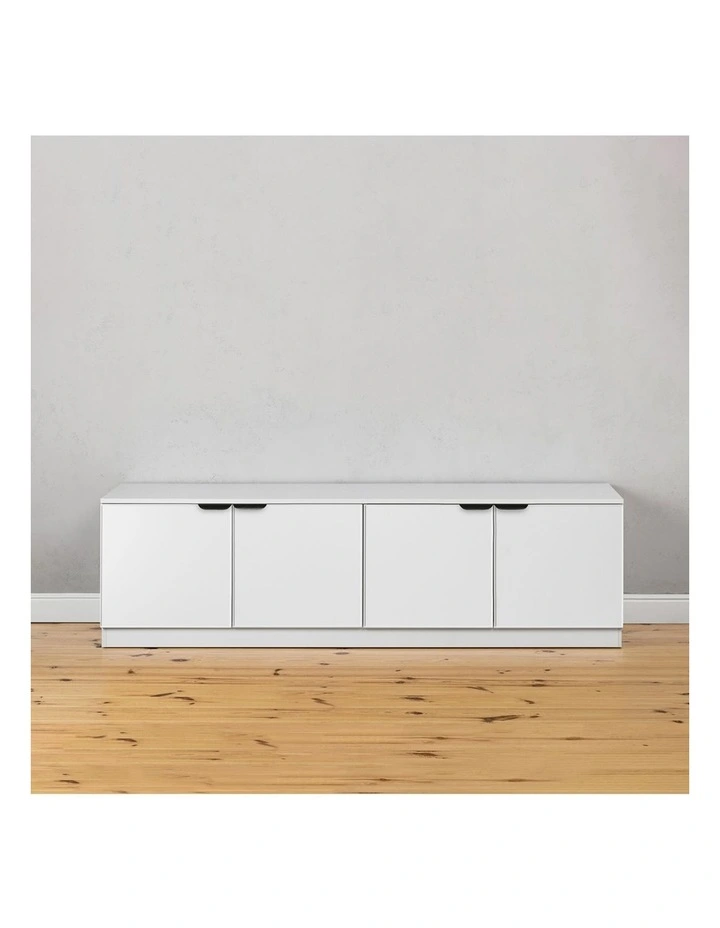 Bucharest White Slim Panel Tv Unit Black Pull Handle image 3