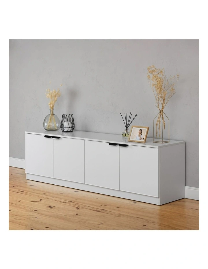 Bucharest White Slim Panel Tv Unit Black Pull Handle image 4