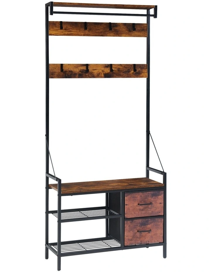 Homfurn Entryway Bench with Coat Rack freestanding, 5 In 1 Intelligent Design Hall Tree and Wall Rack 8 Hooks and Drawers image 1