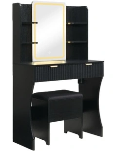 Vanity Desk with LED Lights Mirror in Black