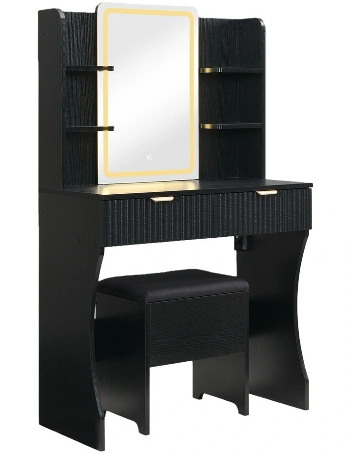 Vanity Desk with LED Lights Mirror in Black image 1