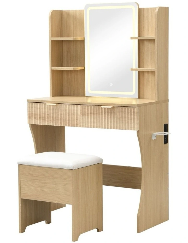 Vanity Desk With LED Lights Mirror in Brown image 1