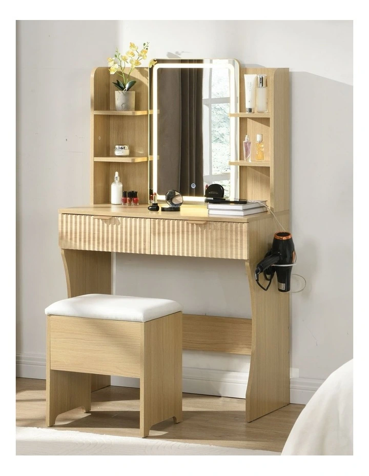 Vanity Desk With LED Lights Mirror in Brown image 3