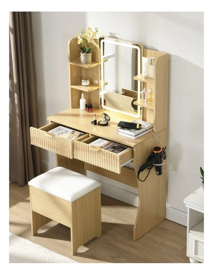 Vanity Desk With LED Lights Mirror in Brown image 4