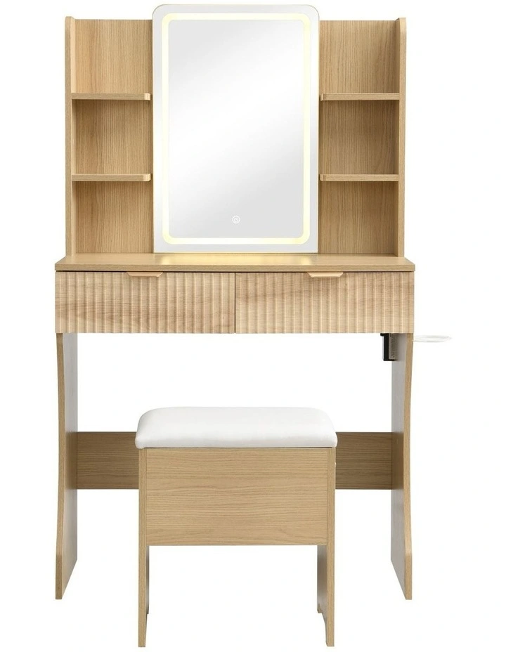 Vanity Desk With LED Lights Mirror in Brown image 5