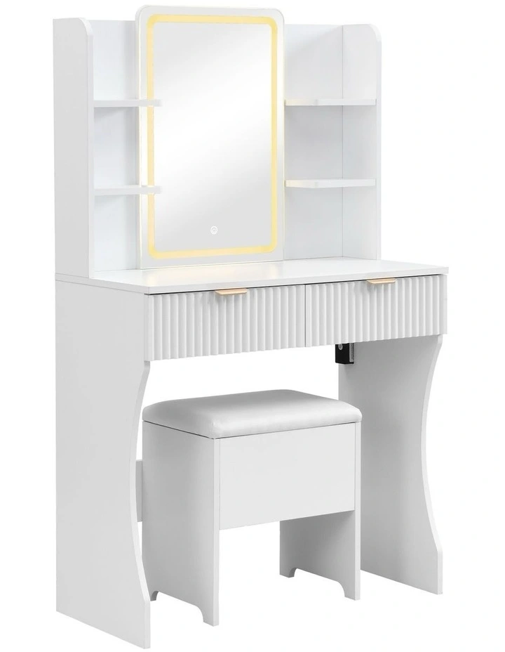 Vanity Desk With LED Lights Mirror in White image 1