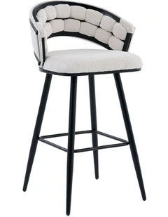 Velvet Bar Stool With Black Metal Legs Set Of 2 in Beige