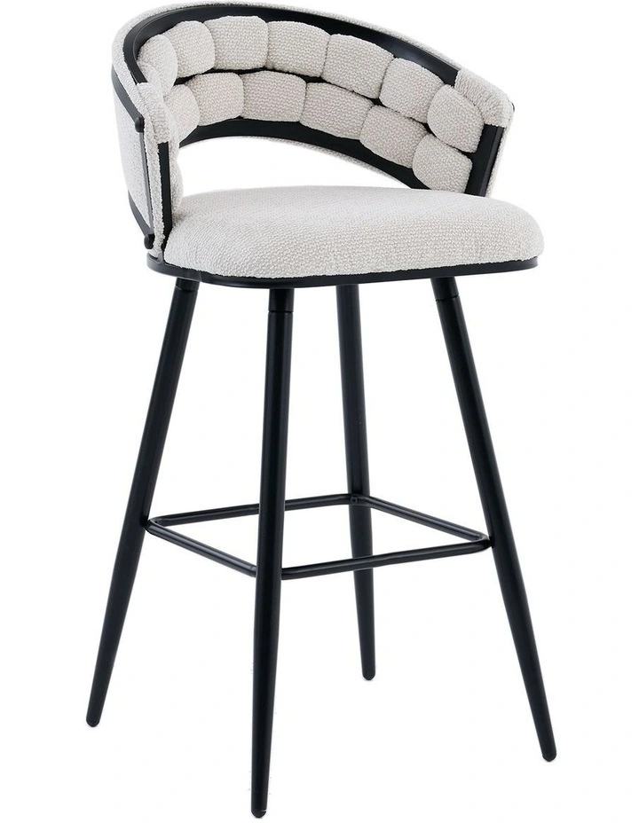Velvet Bar Stool With Black Metal Legs Set Of 2 in Beige image 1