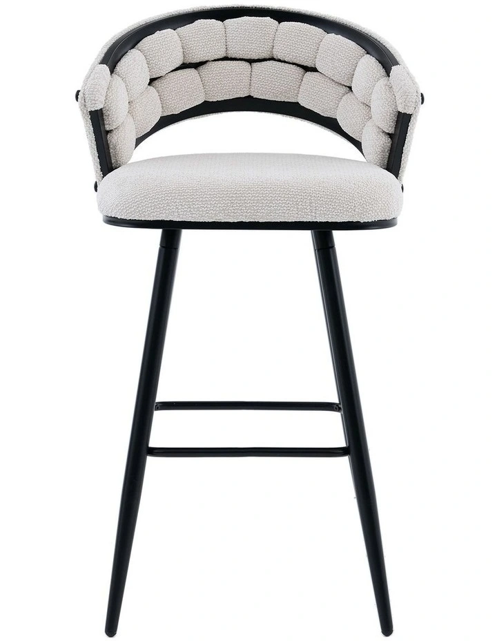 Velvet Bar Stool With Black Metal Legs Set Of 2 in Beige image 3