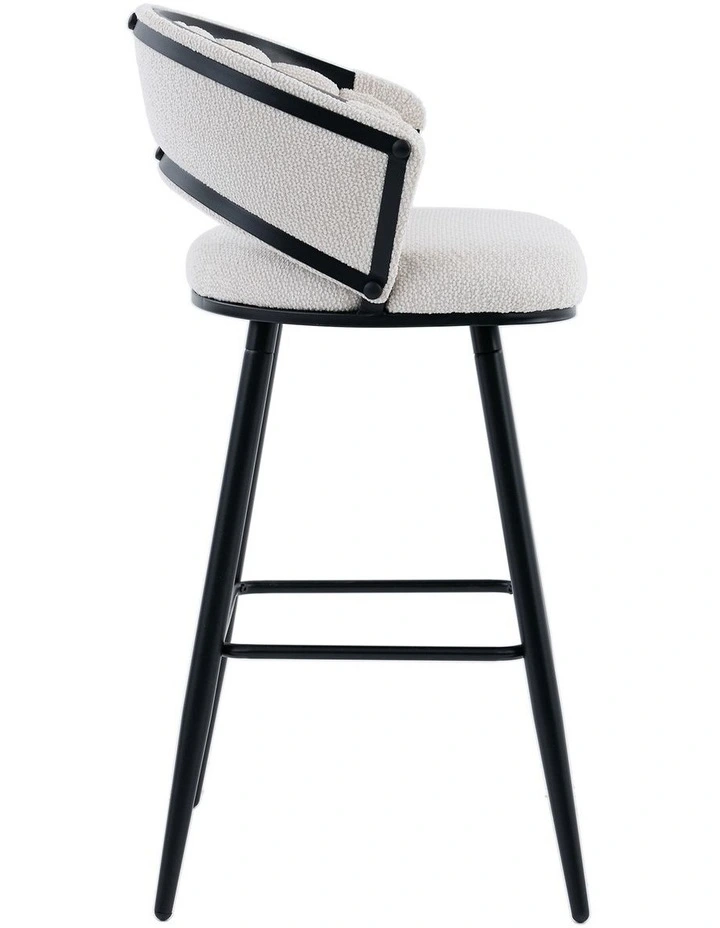 Velvet Bar Stool With Black Metal Legs Set Of 2 in Beige image 4