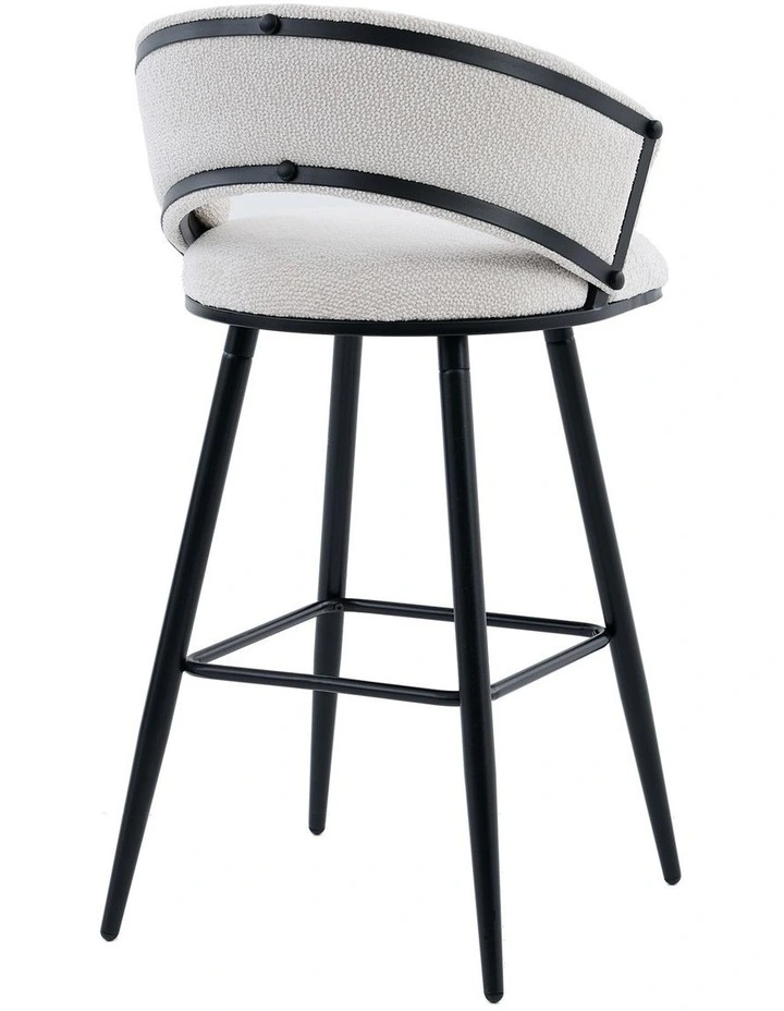 Velvet Bar Stool With Black Metal Legs Set Of 2 in Beige image 5