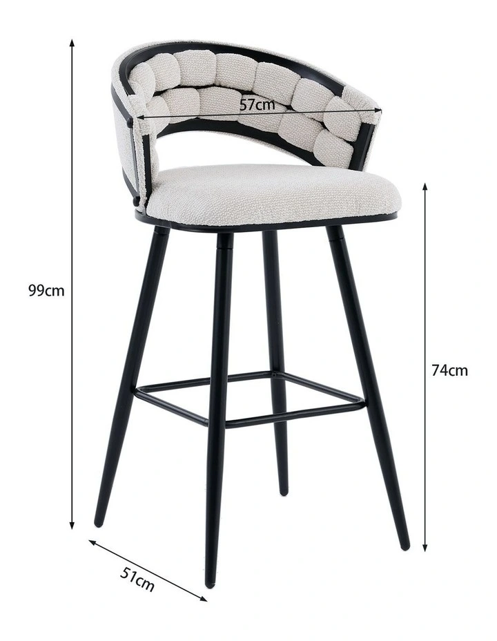 Velvet Bar Stool With Black Metal Legs Set Of 2 in Beige image 7