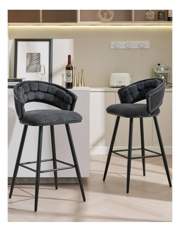 Velvet Bar Stool With Metal Legs Set Of 2 in Blue image 2