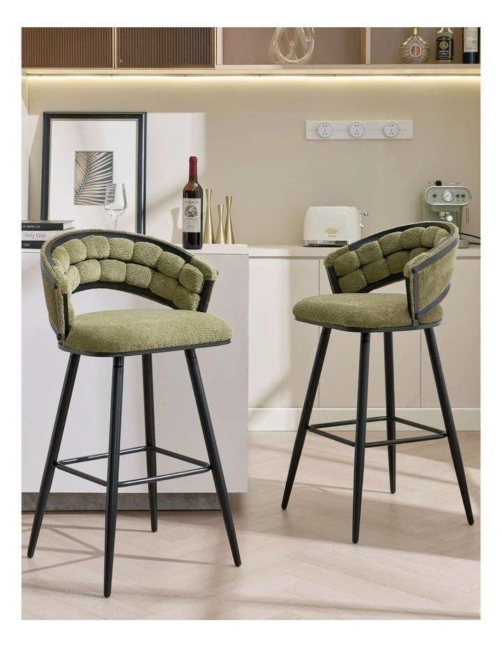 Velvet Bar Stool With Metal Legs Set Of 2 in Green image 2