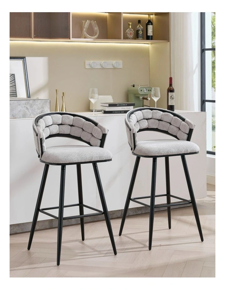 Homfurn Set of 2 Velvet Bar Stool with Black Metal Legs, Upholstered High Bar Chair with Black Metal Legs and Footrest image 2