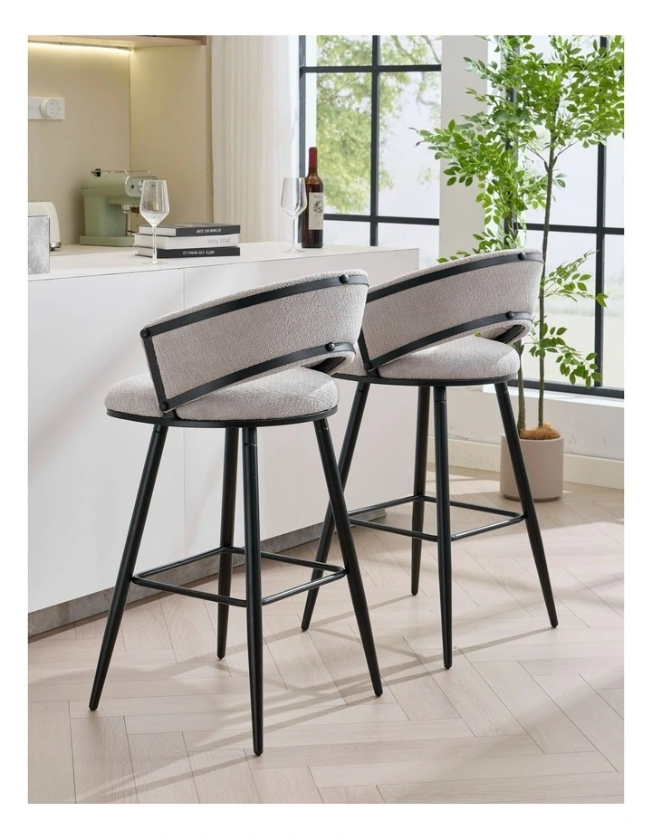 Homfurn Set of 2 Velvet Bar Stool with Black Metal Legs, Upholstered High Bar Chair with Black Metal Legs and Footrest image 3