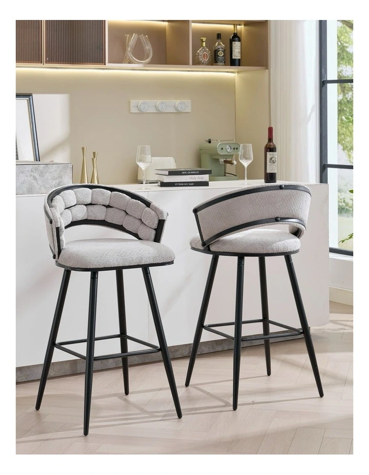 Homfurn Set of 2 Velvet Bar Stool with Black Metal Legs, Upholstered High Bar Chair with Black Metal Legs and Footrest image 4