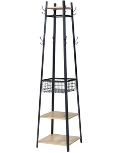 Entryway Coat Rack With Metal Basket in