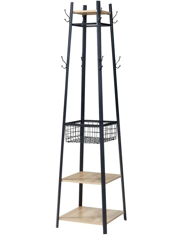 Entryway Coat Rack With Metal Basket in image 1