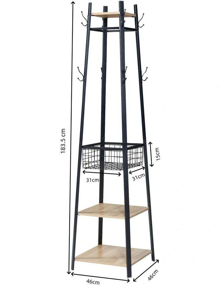 Entryway Coat Rack With Metal Basket in image 6
