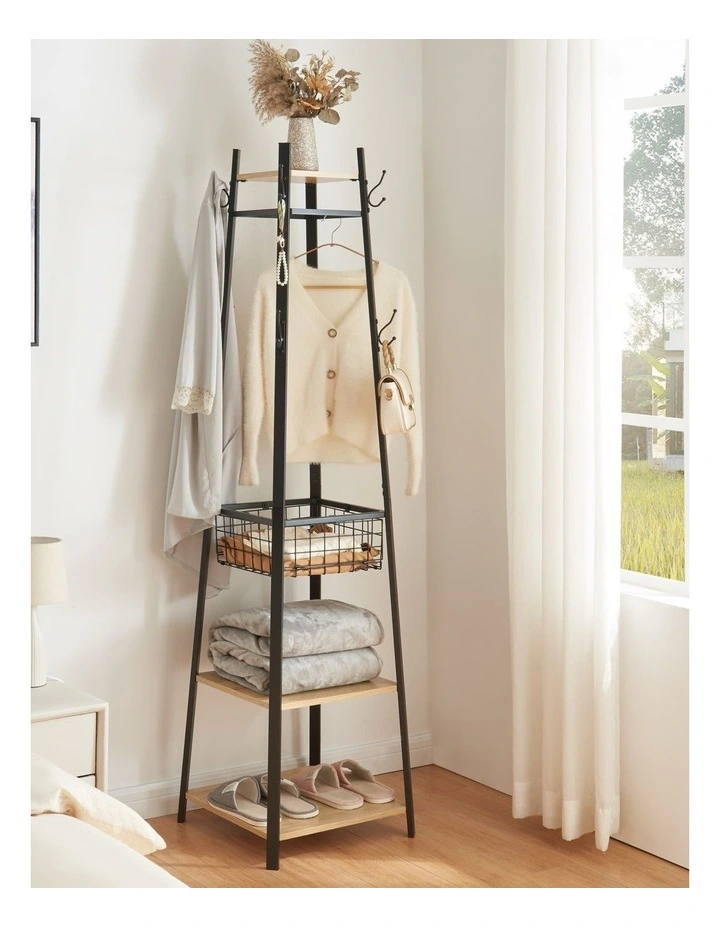 Entryway Coat Rack With Metal Basket in image 7