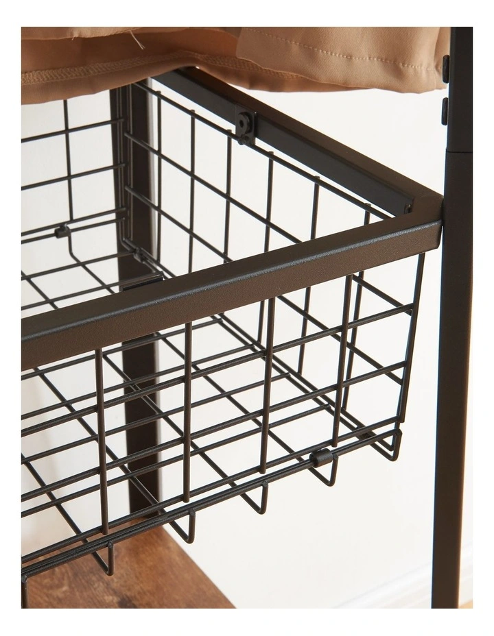 Entryway Coat Rack With Metal Basket in Brown image 5