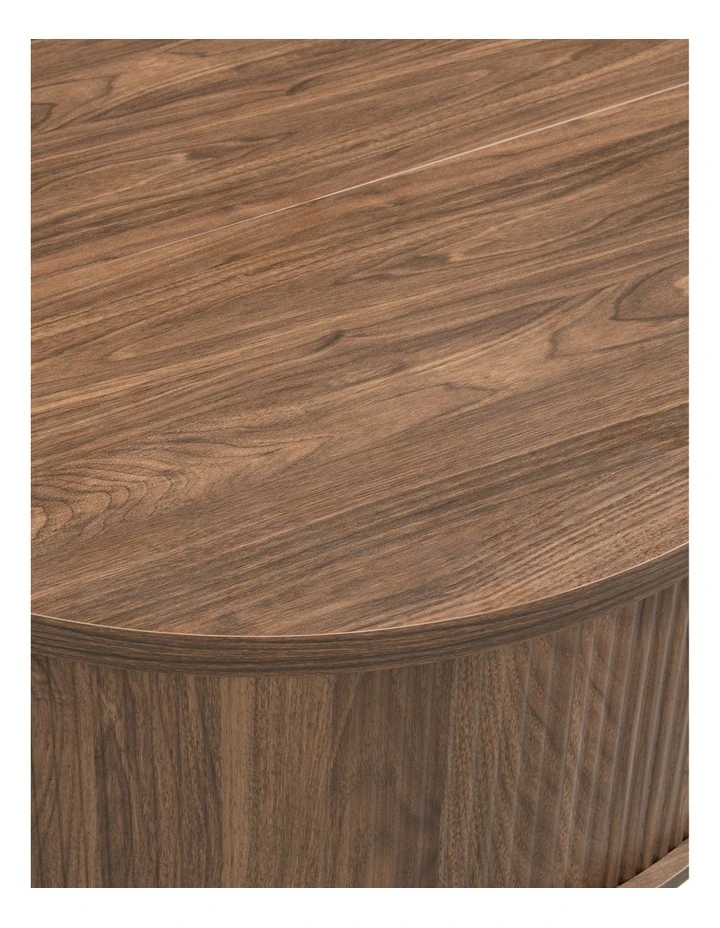 Homfurn Storage Round Coffee Table, Fluted Center Table with Sliding Cabinet Door for Living Room,Home Small Space, Walnut image 5