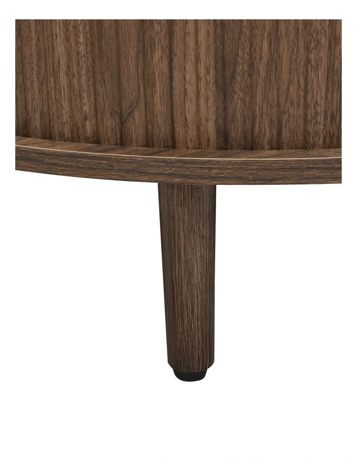 Homfurn Storage Round Coffee Table, Fluted Center Table with Sliding Cabinet Door for Living Room,Home Small Space, Walnut image 6