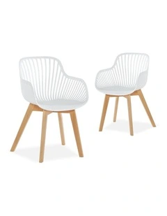 Lilian White Modern Dining Chairs with arms Wooden Legs (set of 2)