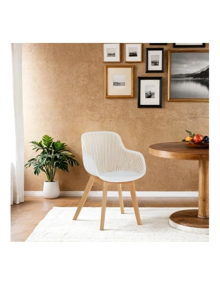 Lilian White Modern Dining Chairs with arms Wooden Legs (set of 2) image 2