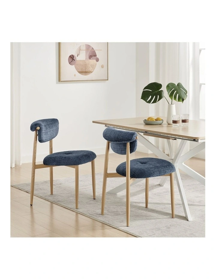Sanya Dining Chairs Pair (Set of Two) Blue and Oak image 2