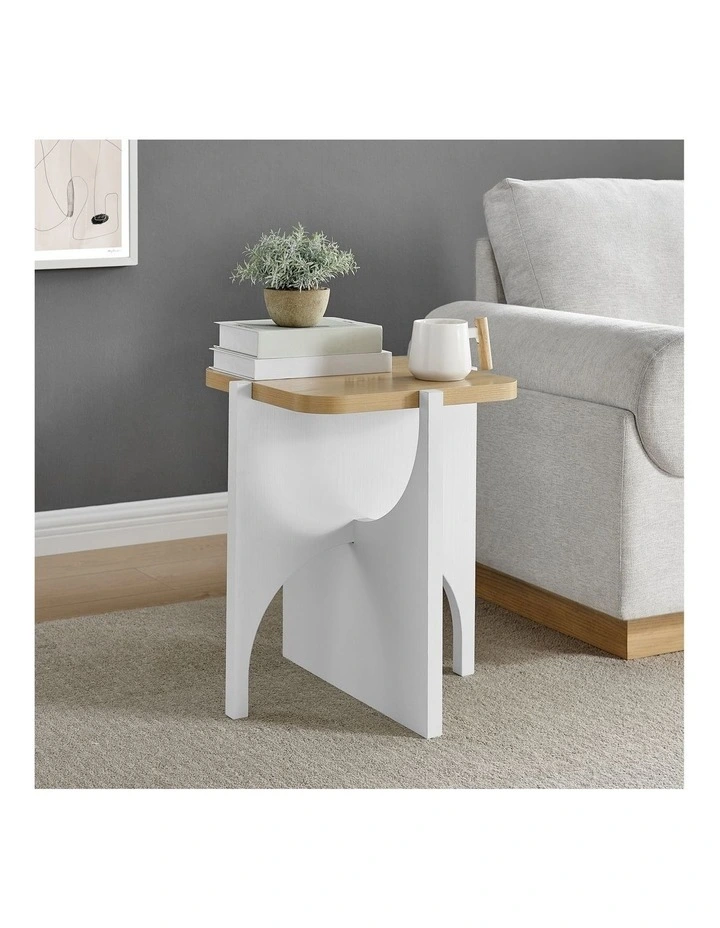 Chloe Side Table Modern White and Oak image 2