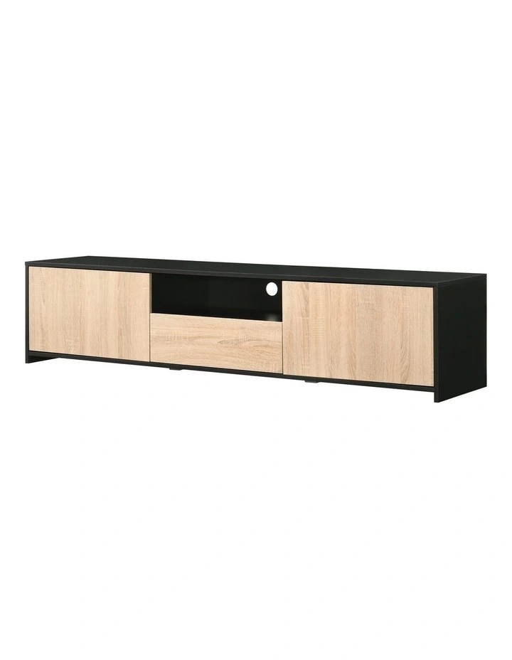 Lesley Entertainment Unit TV Cabinet Lowline TV Stand 180cm 2 Doors 1 Drawer Black and Oak image 1