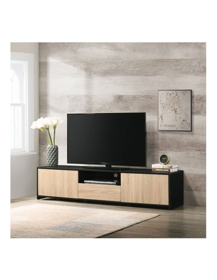Lesley Entertainment Unit TV Cabinet Lowline TV Stand 180cm 2 Doors 1 Drawer Black and Oak image 3