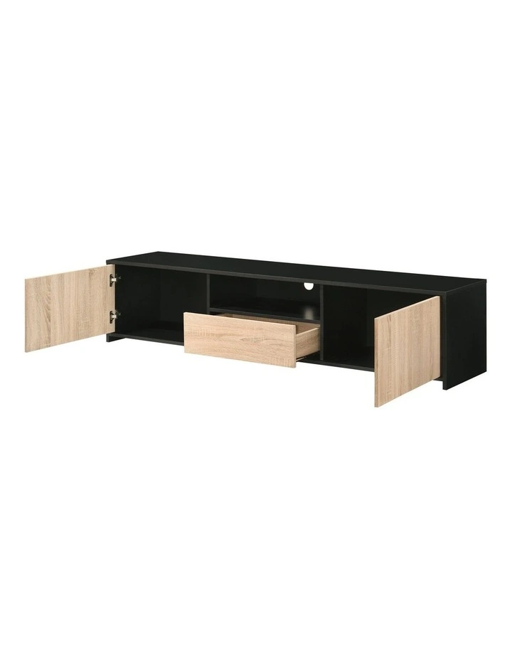 Lesley Entertainment Unit TV Cabinet Lowline TV Stand 180cm 2 Doors 1 Drawer Black and Oak image 4