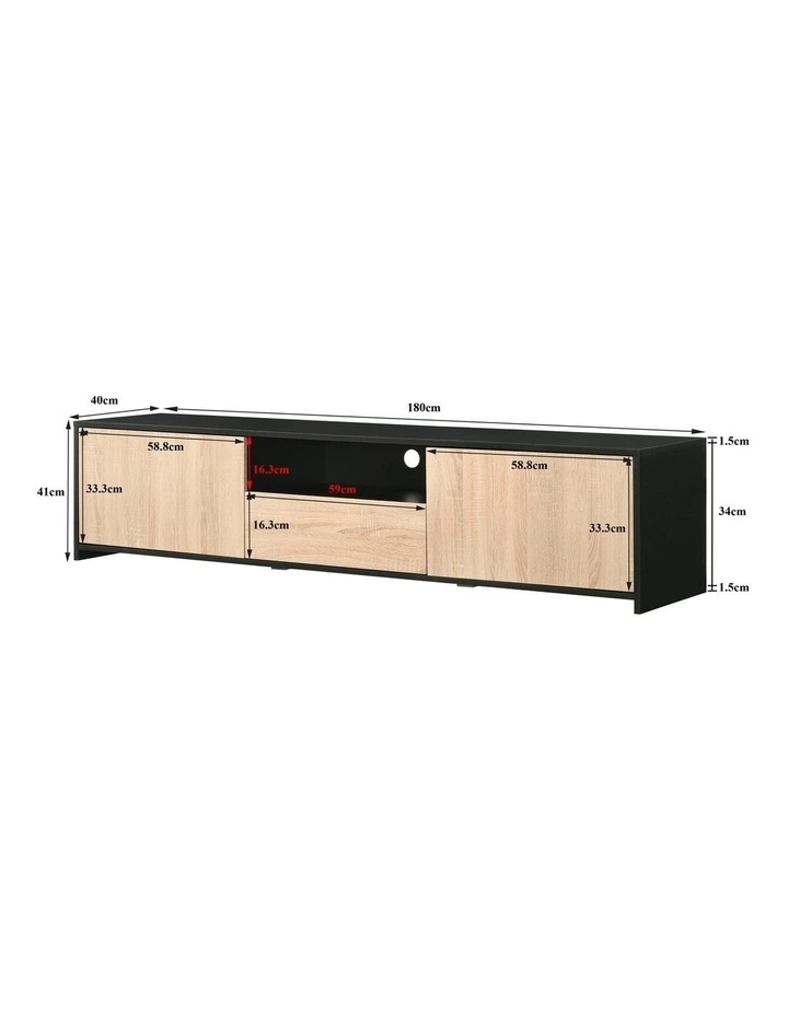 Lesley Entertainment Unit TV Cabinet Lowline TV Stand 180cm 2 Doors 1 Drawer Black and Oak image 6