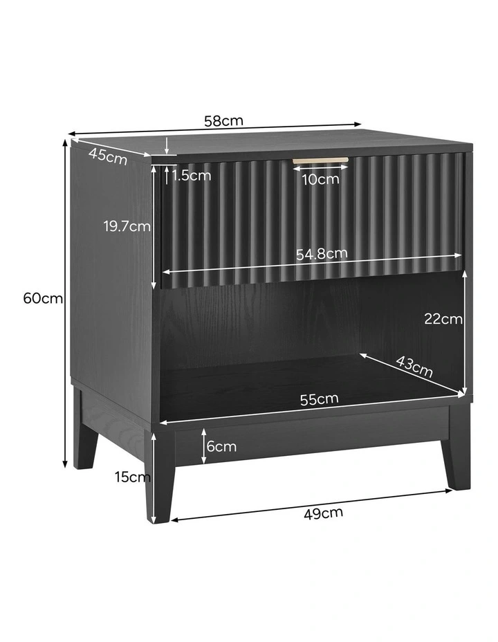 Adoria Bedside Unit Side Table 1 Drawer Black image 6