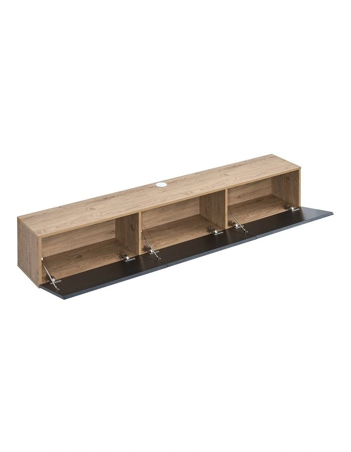 Tierra Wall Mount Entertainment TV Unit Floating 3 Doors 180cm Black and Oak image 5