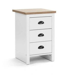Hampton Bedside Table 3 Drawer Side Table Nightstand 3 Drawers White and Oak