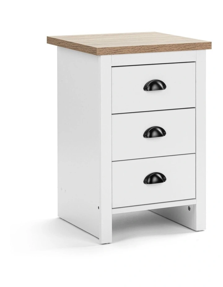 Hampton Bedside Table 3 Drawer Side Table Nightstand 3 Drawers White and Oak image 1
