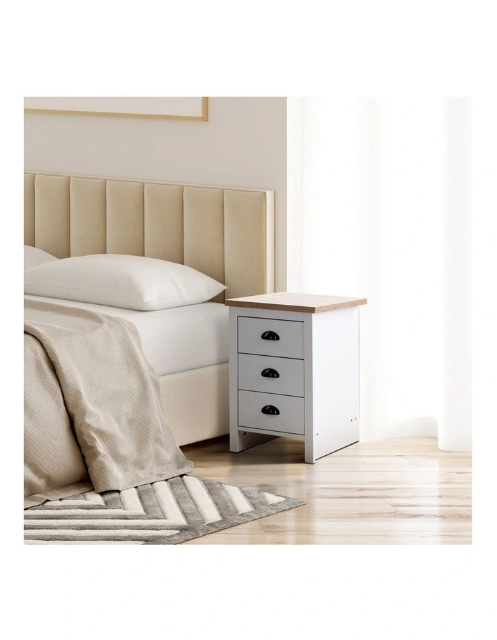 Hampton Bedside Table 3 Drawer Side Table Nightstand 3 Drawers White and Oak image 2