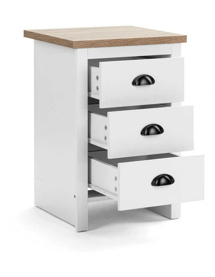 Hampton Bedside Table 3 Drawer Side Table Nightstand 3 Drawers White and Oak image 3