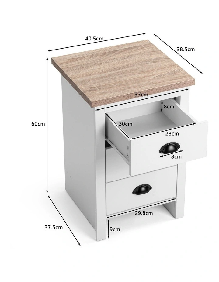 Hampton Bedside Table 3 Drawer Side Table Nightstand 3 Drawers White and Oak image 7
