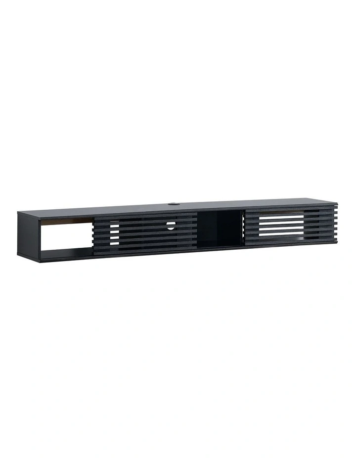 Clancy Wall Mount Entertainment TV Unit Floating 2 Doors 180cm Black image 5