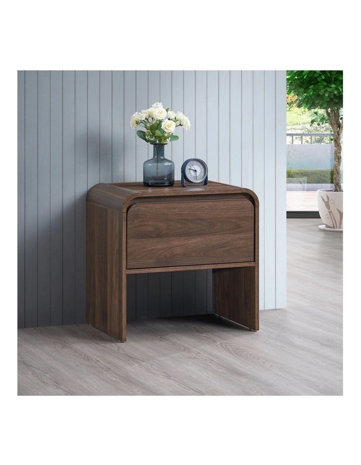 Natalya Bedside Unit Nightstand Side Table 1 Drawer Walnut image 2